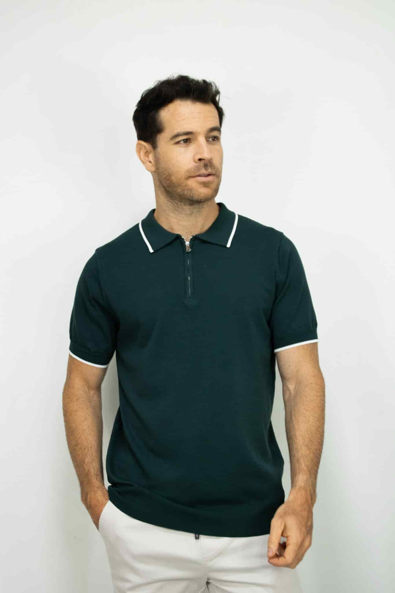 POLO TEJIDA CON CIERRE VERDE PARA HOMBRE - miniatura 2
