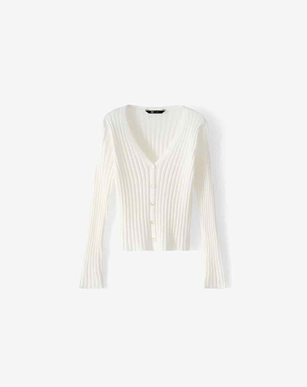 Suéter slim rib blanco mujer - miniatura 1