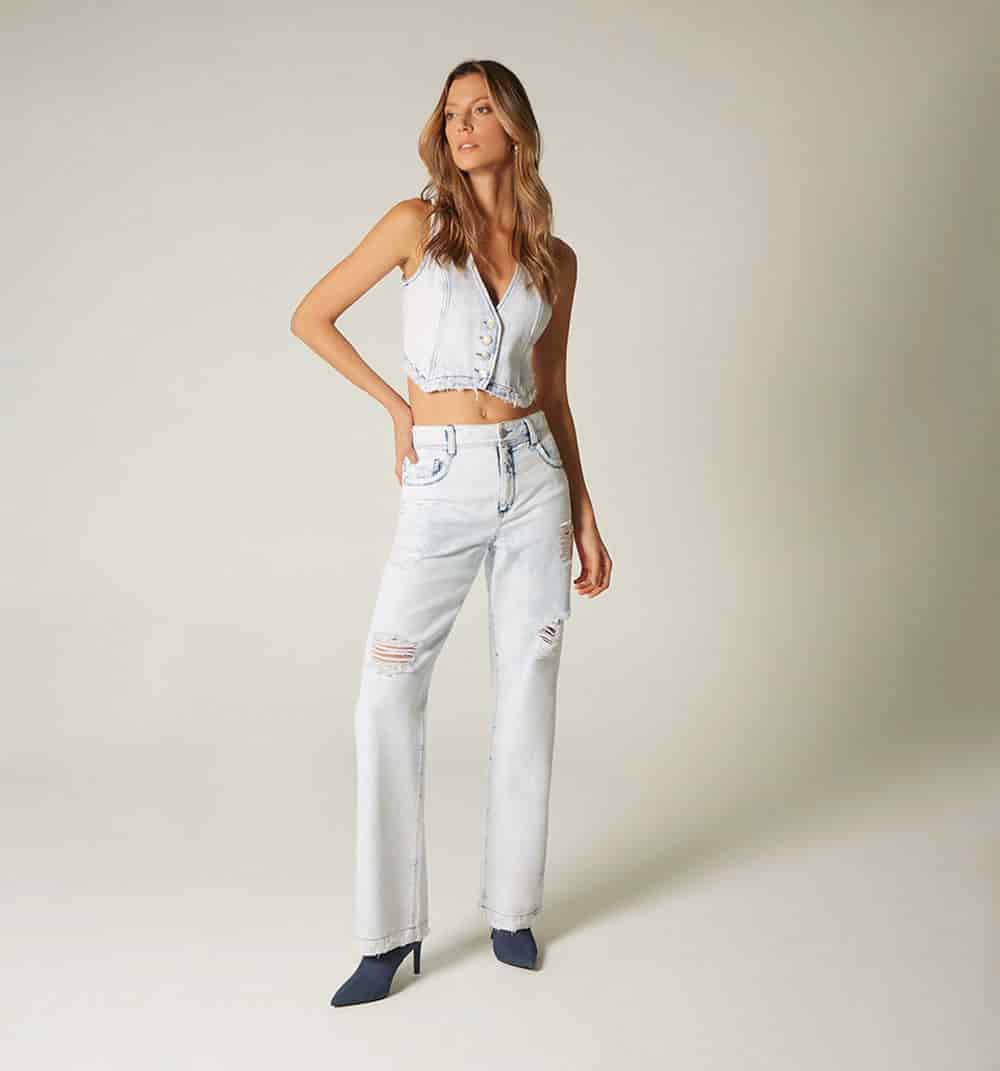 Chaleco  en denim azul claro - miniatura 1