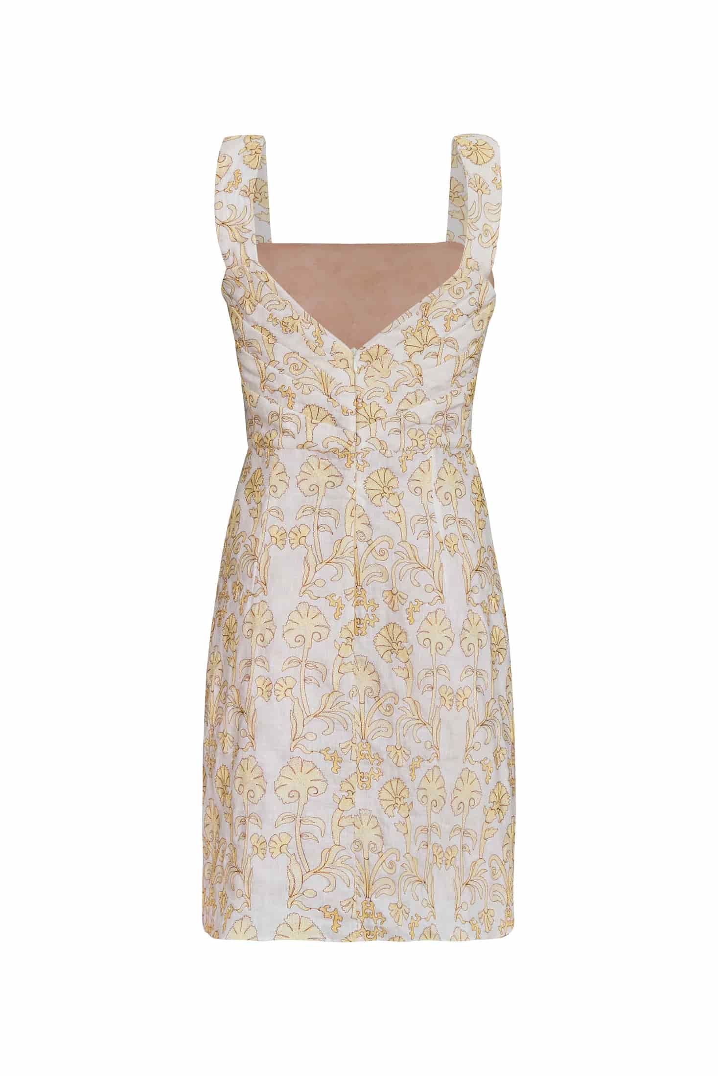 Micaela Embroidered Linen Mini Dress / Yellow Flowers - miniatura 3