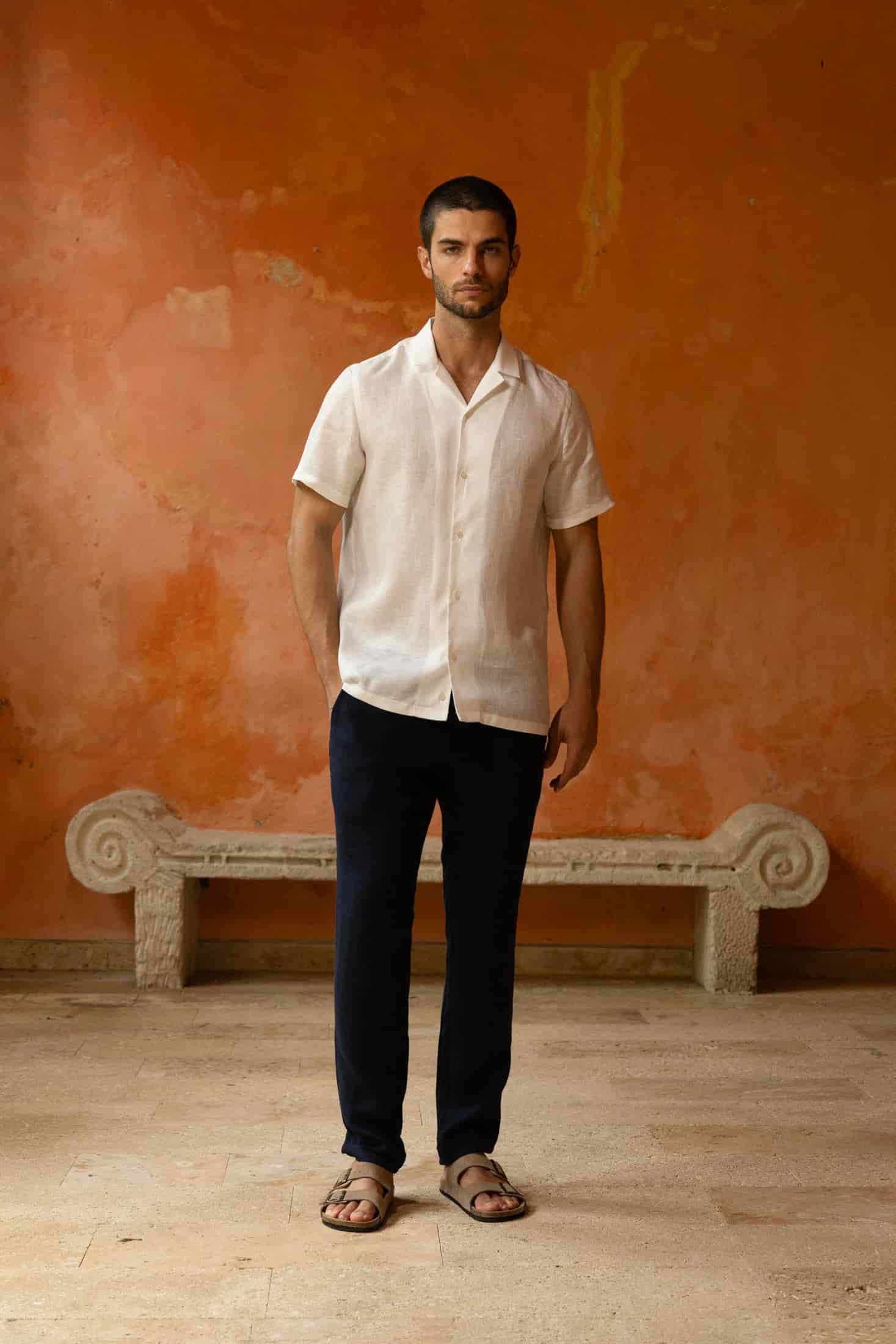 Men's linen shirt white octopus - miniatura 3