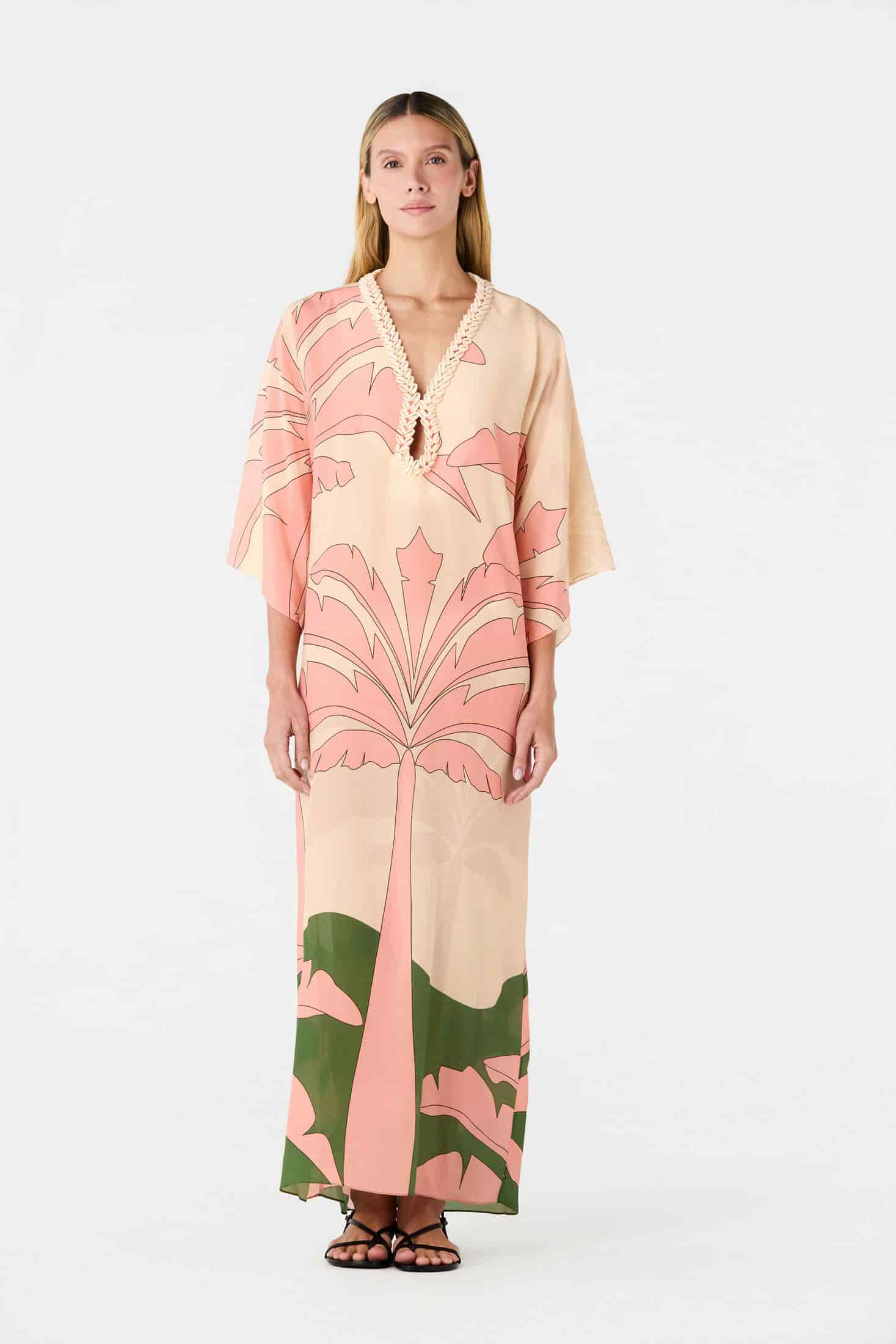Andina Hand-Embroidered Crepe Tunic / Peach Palms - miniatura 2