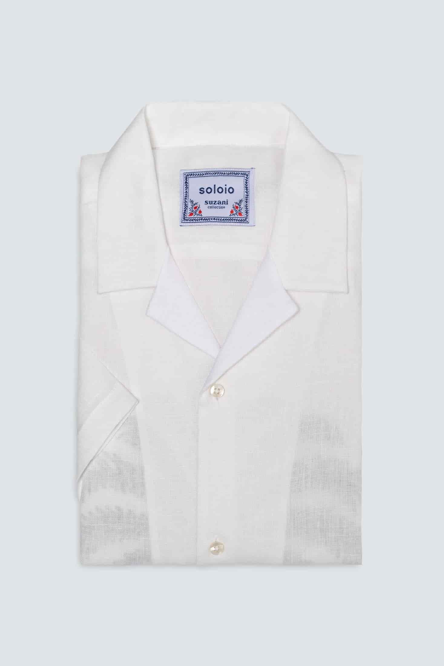 Men's linen shirt white tambour - miniatura 5