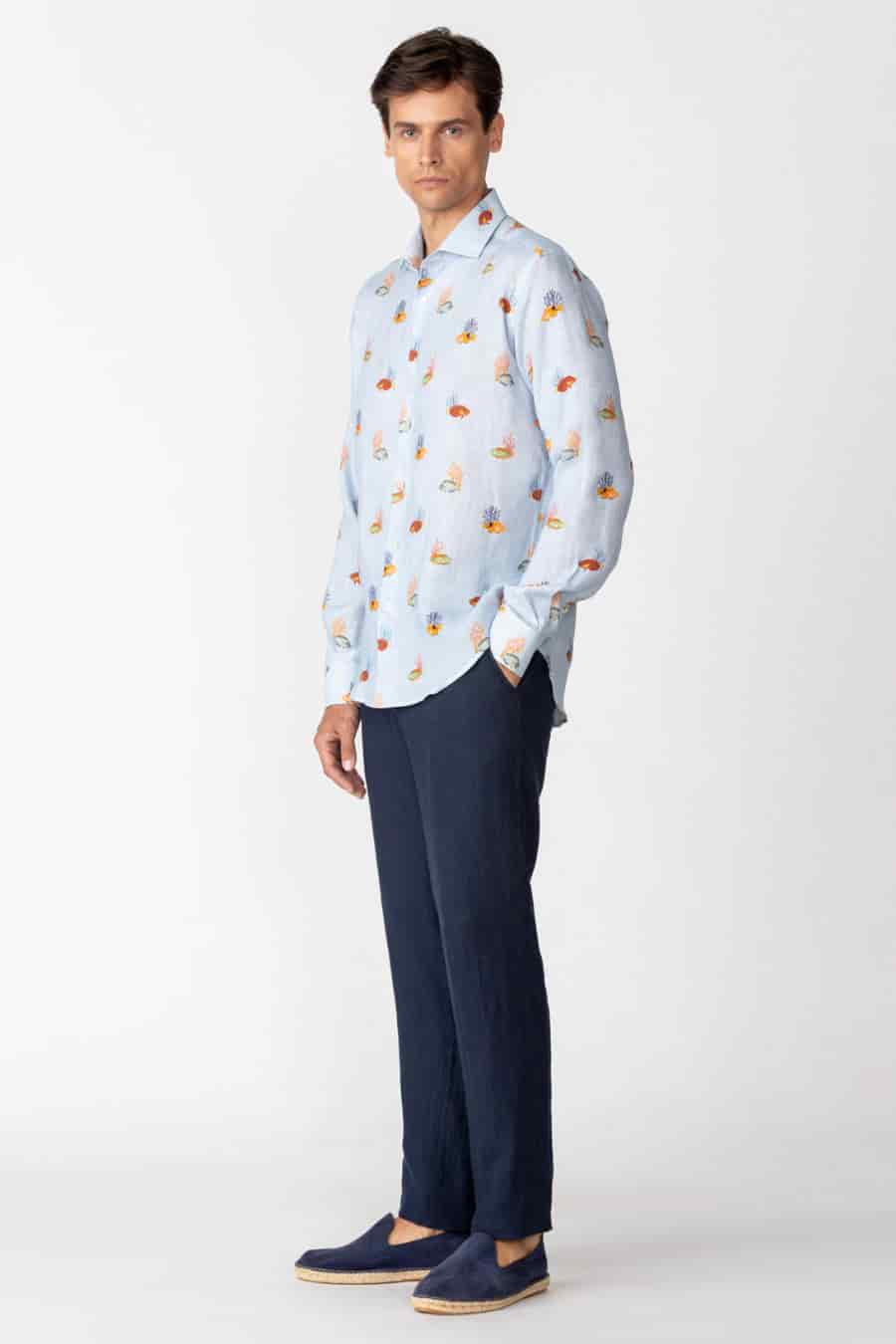 Men's linen shirt white grampus - miniatura 1