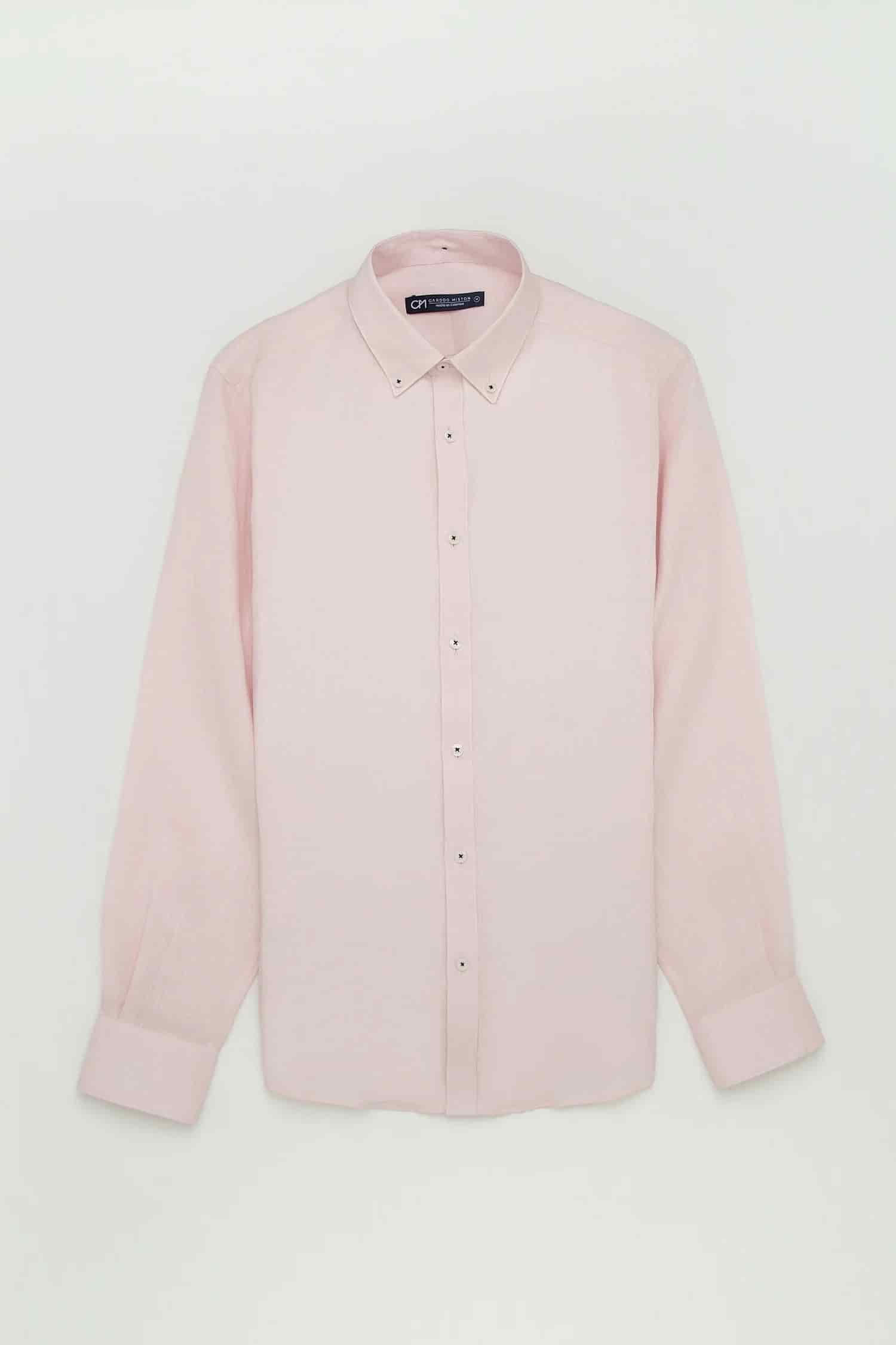 Camisa Button Down Lino Rosa Bebé - miniatura 1