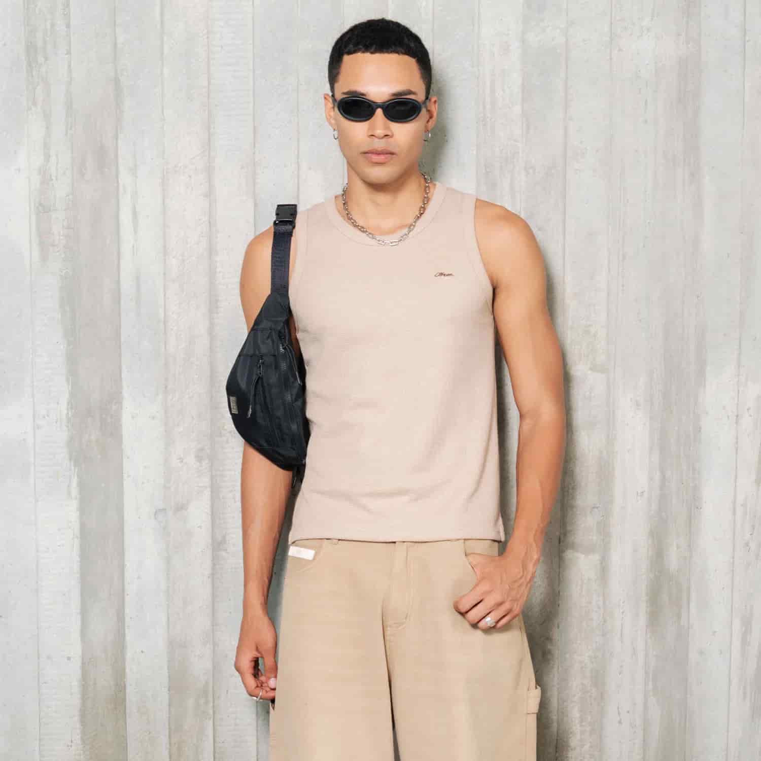 Textured Sleeveless T-Shirt - Sand - miniatura 10