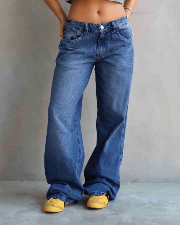 JEAN LOW WIDE FIT TIRO BAJO ANCHO AZUL OSCURO - miniatura 6