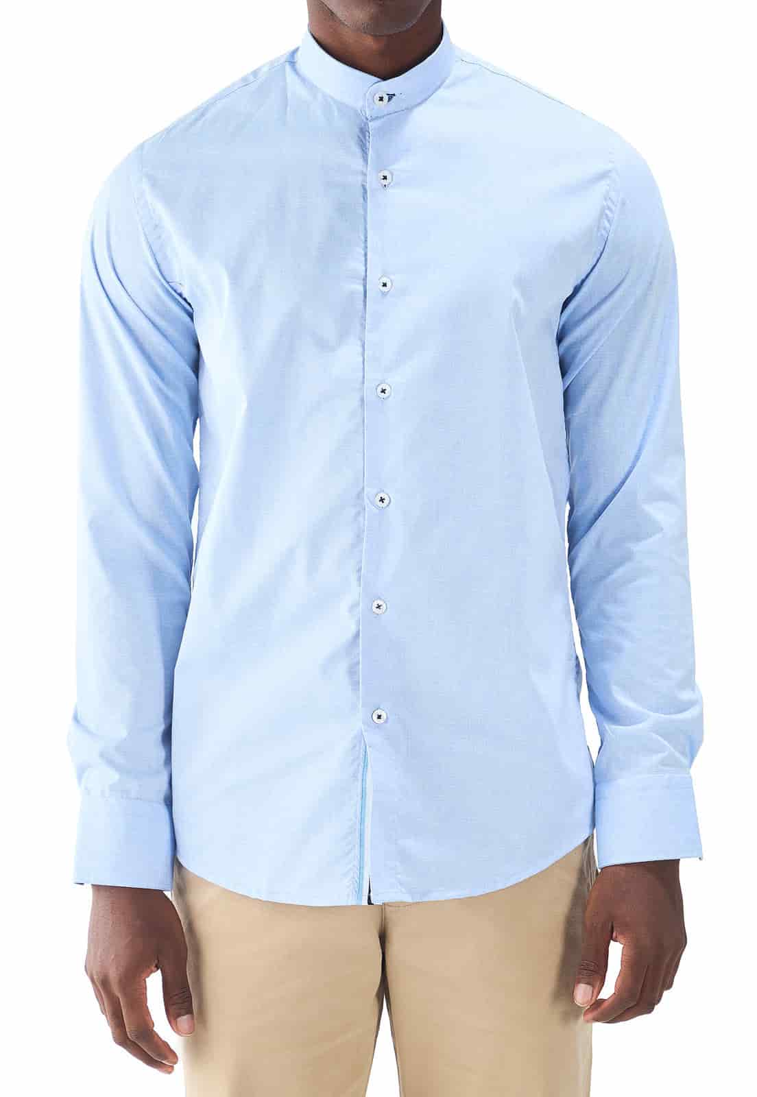 Camisa cuello nerú azul media pechera en contraste - miniatura 3