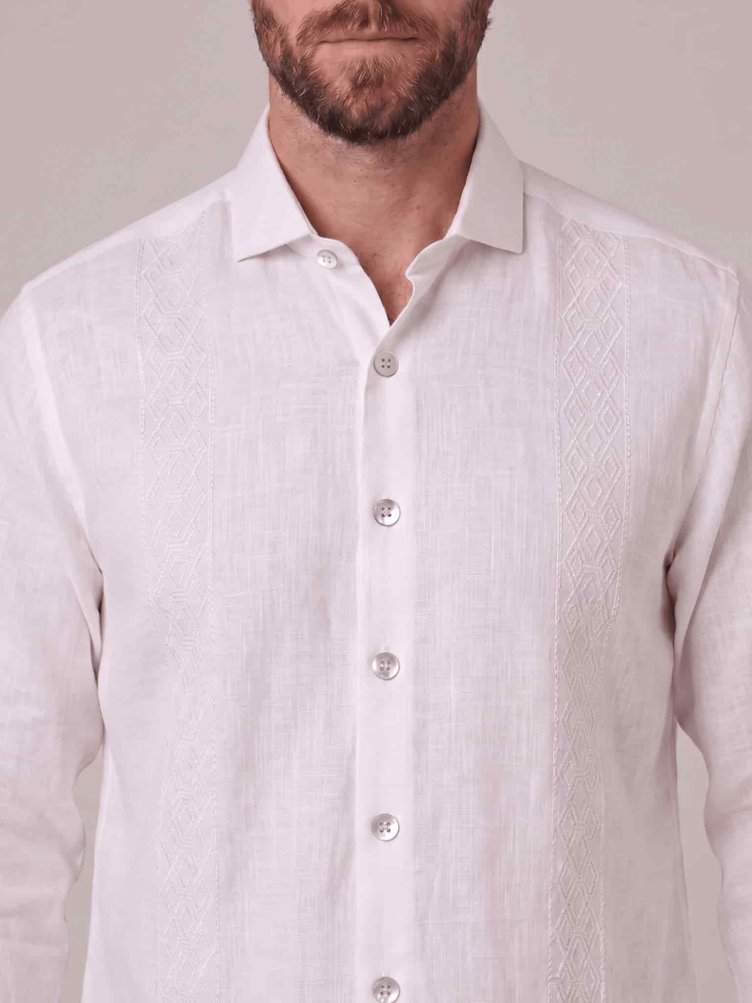 Guayabera en lino bordada manga larga para hombre Jon Sonen 010125066 - miniatura 4