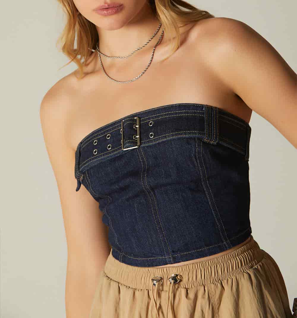 Blusa straple con cinturon misma tela - miniatura 2