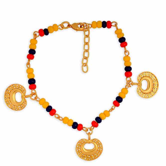 Pulsera colombia con 3 dijes mini nariguera de círculos Tairona - miniatura 1