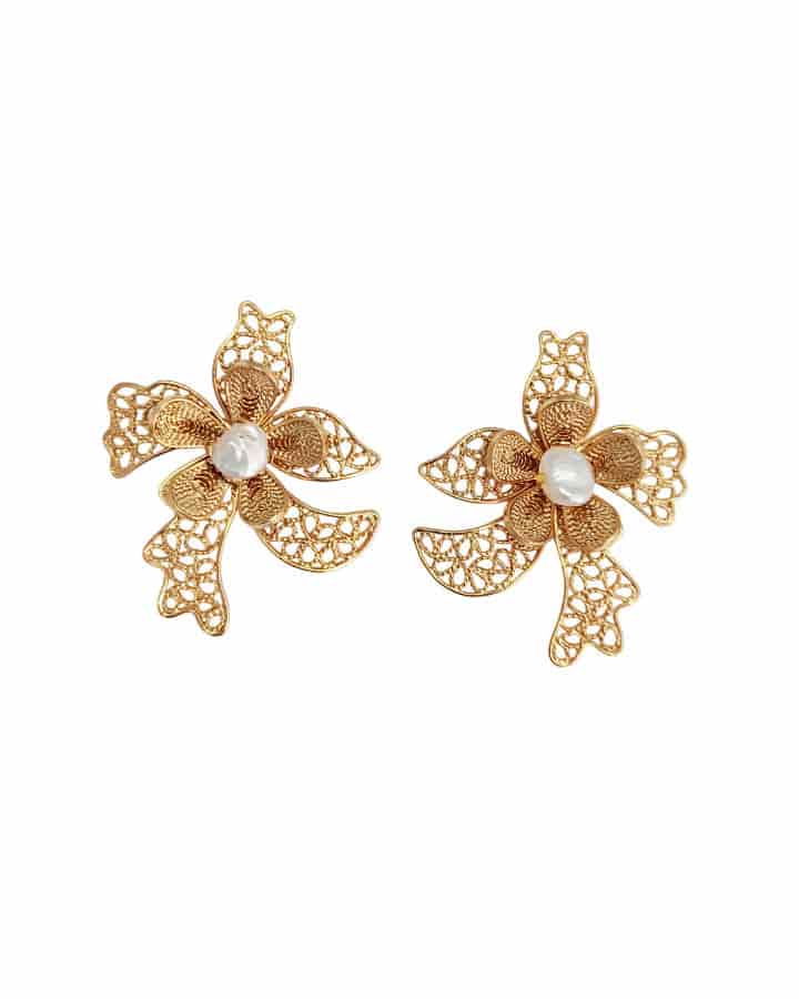 Aretes en filigrana orquídea y perla - miniatura 1