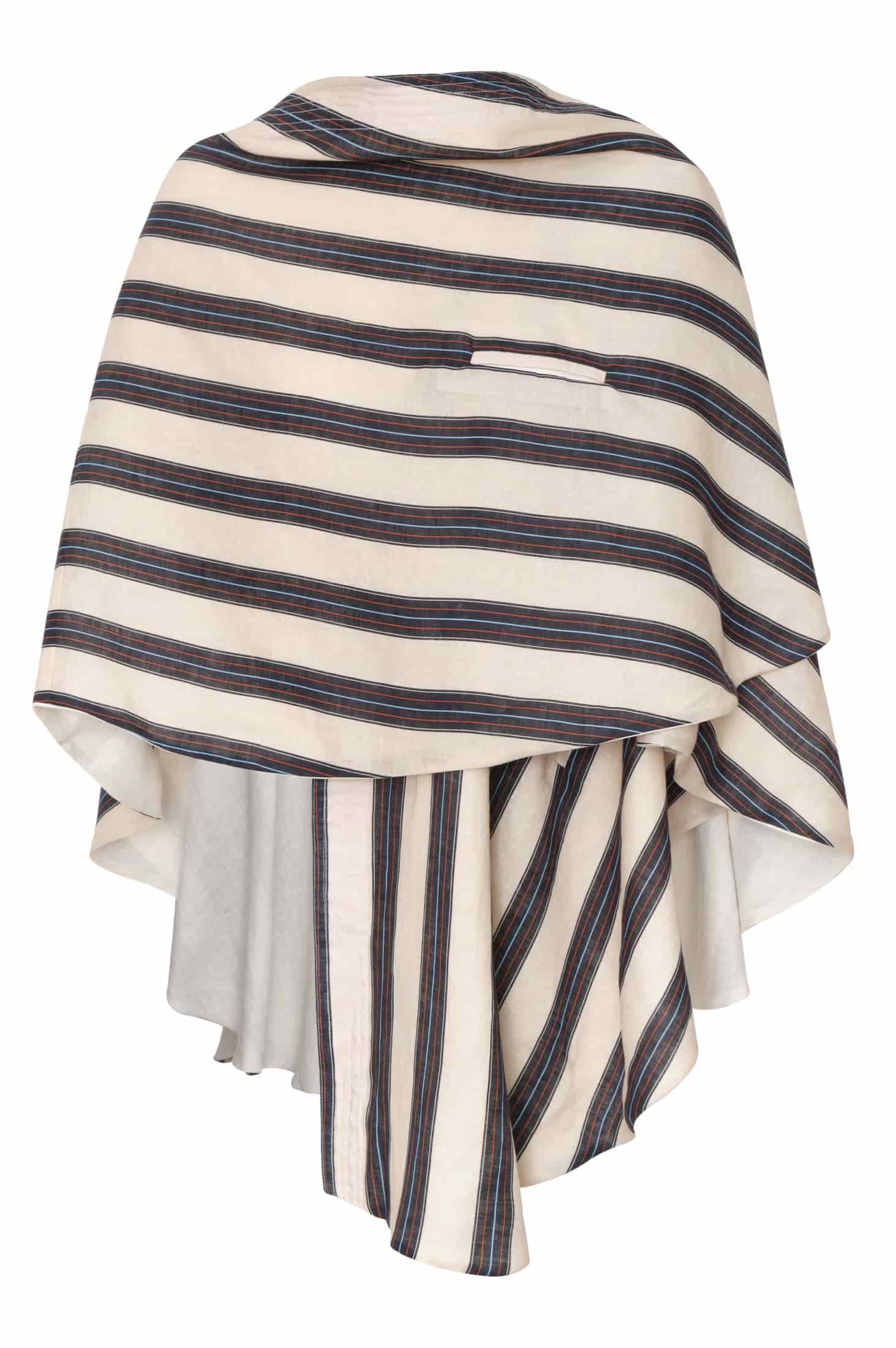 Cavalo Embroidered Linen Poncho / Ivory and Navy - miniatura 5