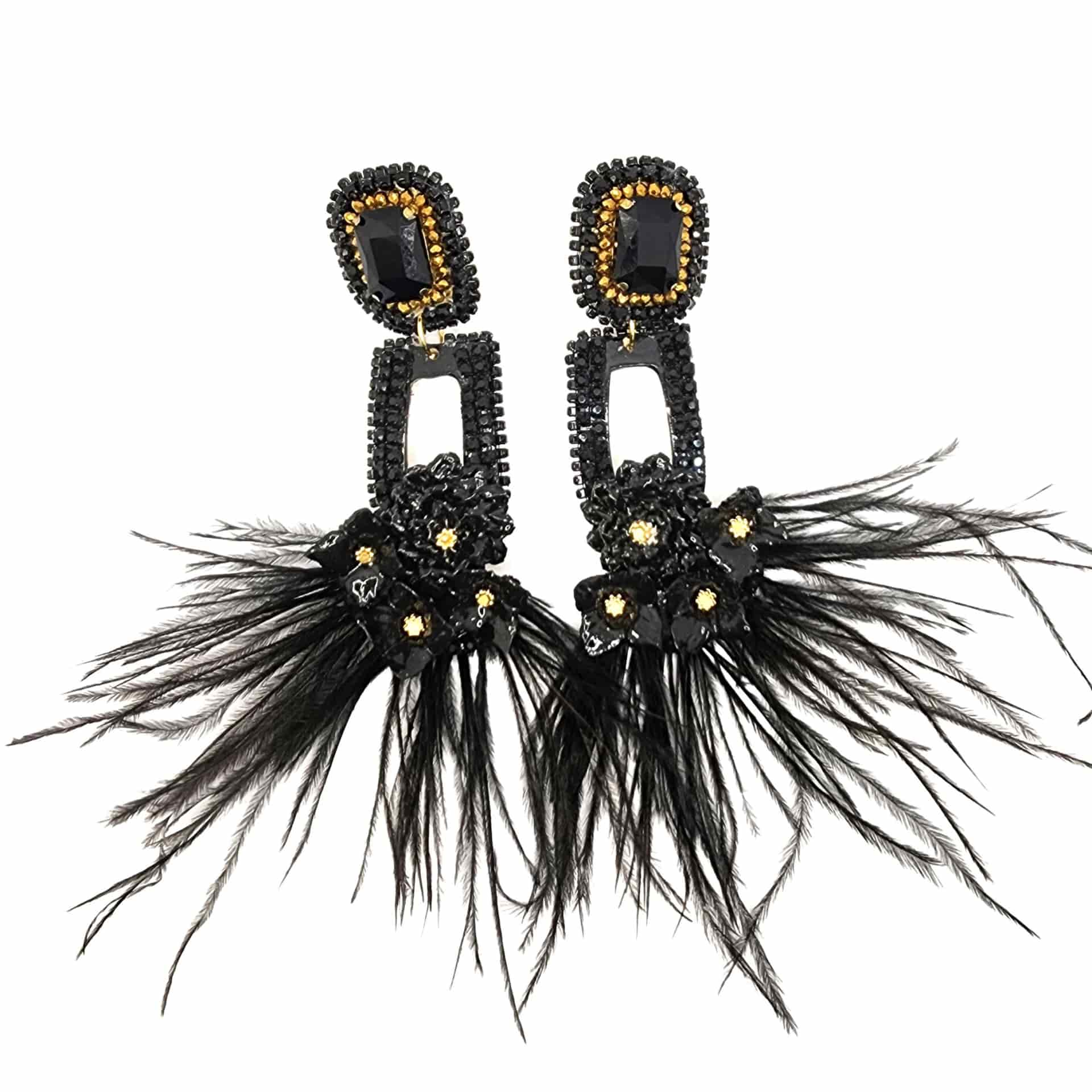 Black Dangling Feather Earrings - miniatura 1