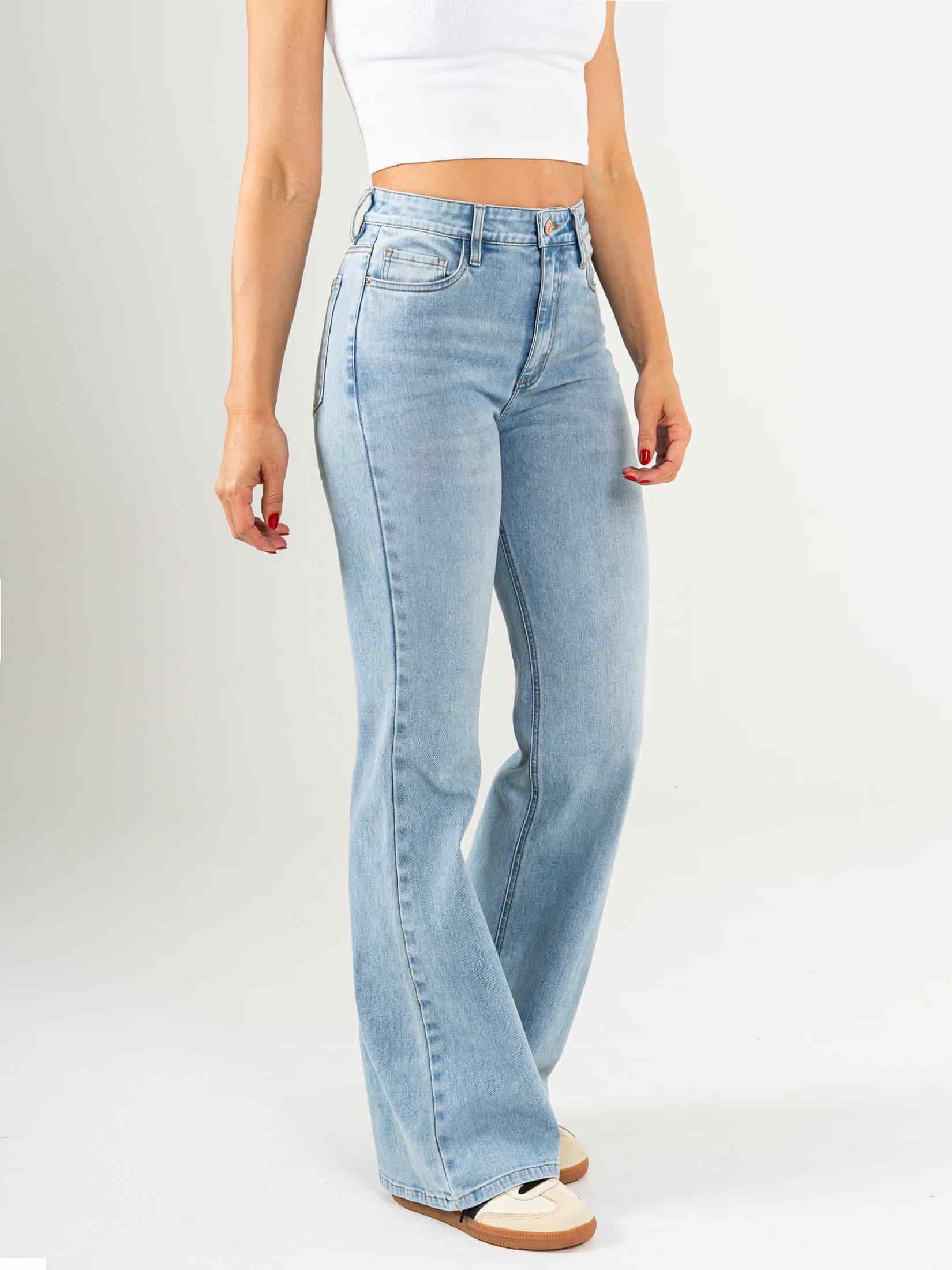 Ref: 065784 Jean flare stretch, bota ancha, tiro alto, tono azul claro. - miniatura 3