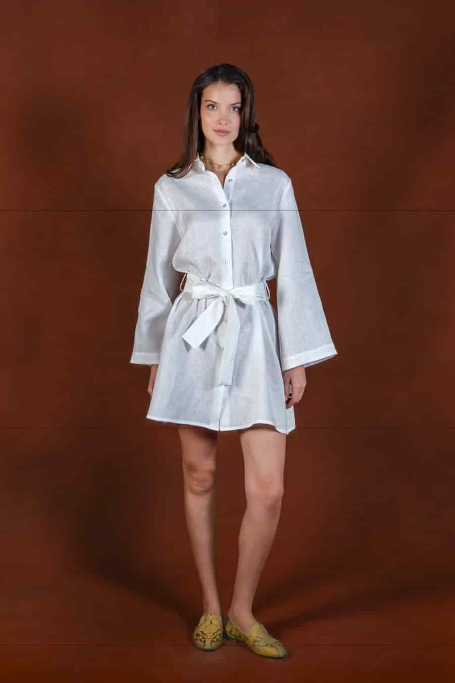 Women's Magnalia linen shirt dress white - miniatura 3
