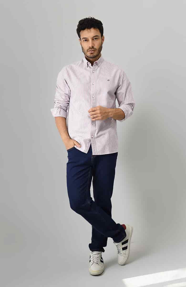 Camisa manga larga a rayas Azul-Roja Para Hombre - miniatura 2