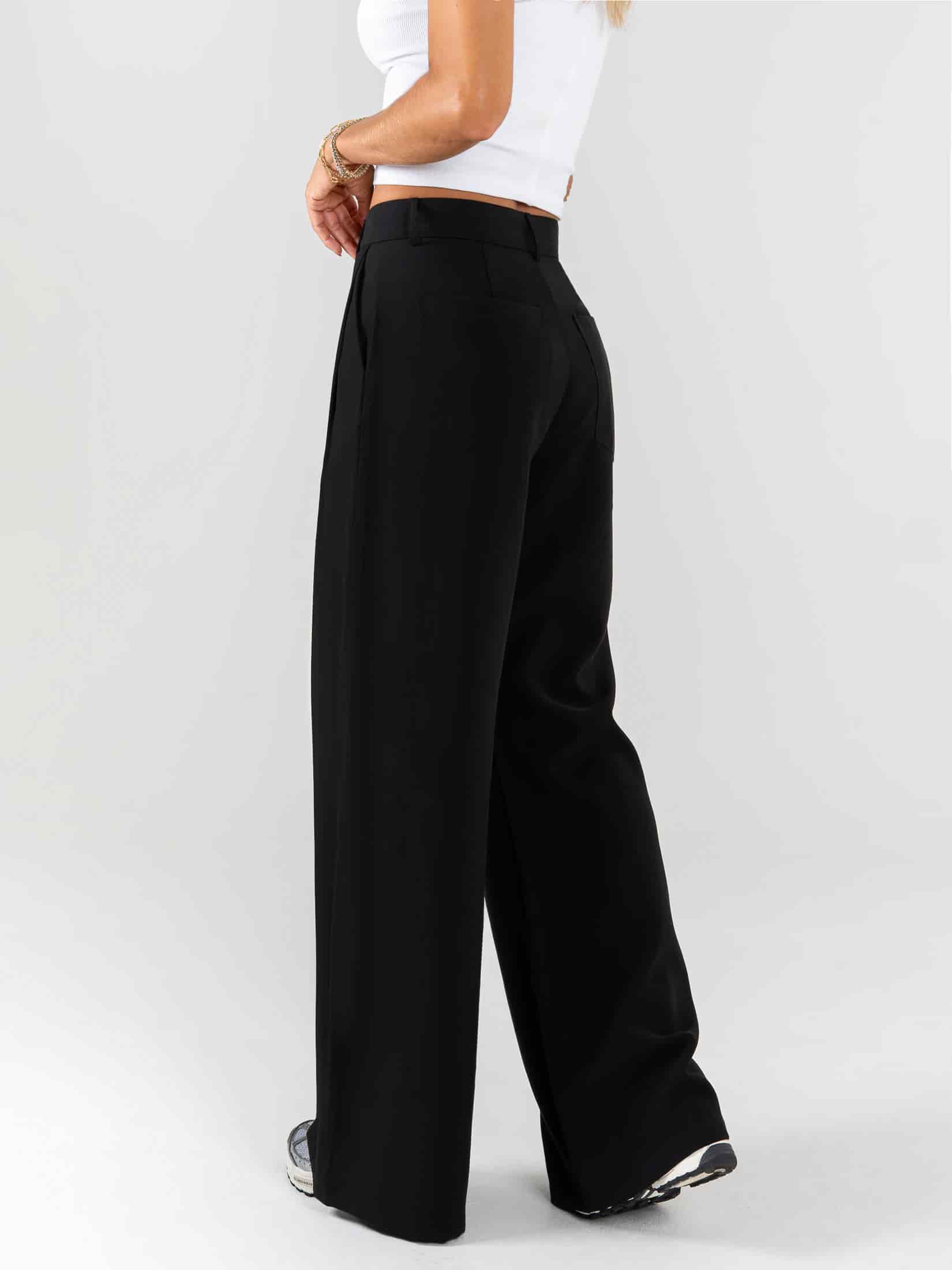 Ref: 0620092 Pantalón palazzo, prenses, tono negro, tejido plano liviano, tiro alto - miniatura 4