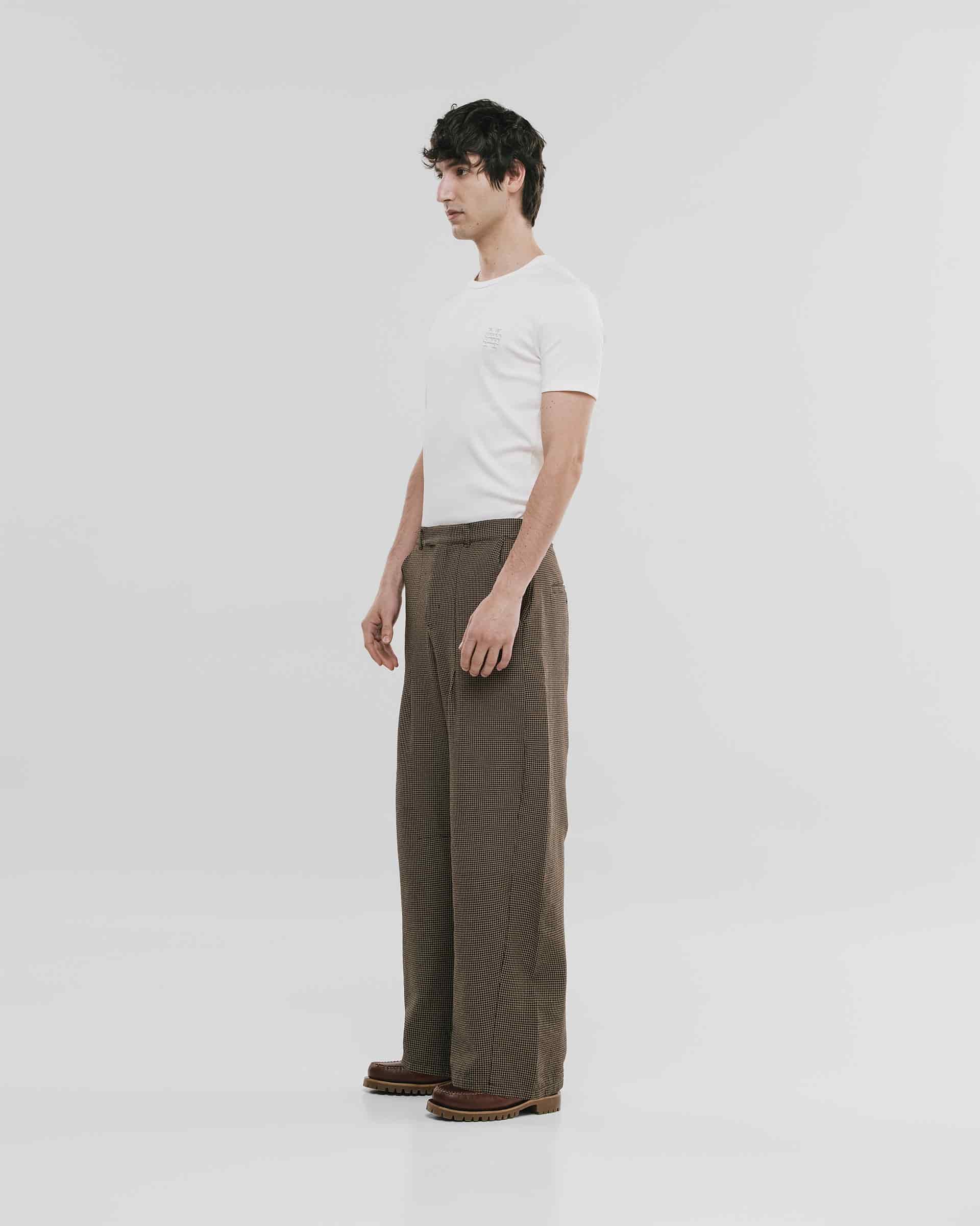 Barrel Fit Houndstooth Trousers - Café - miniatura 3