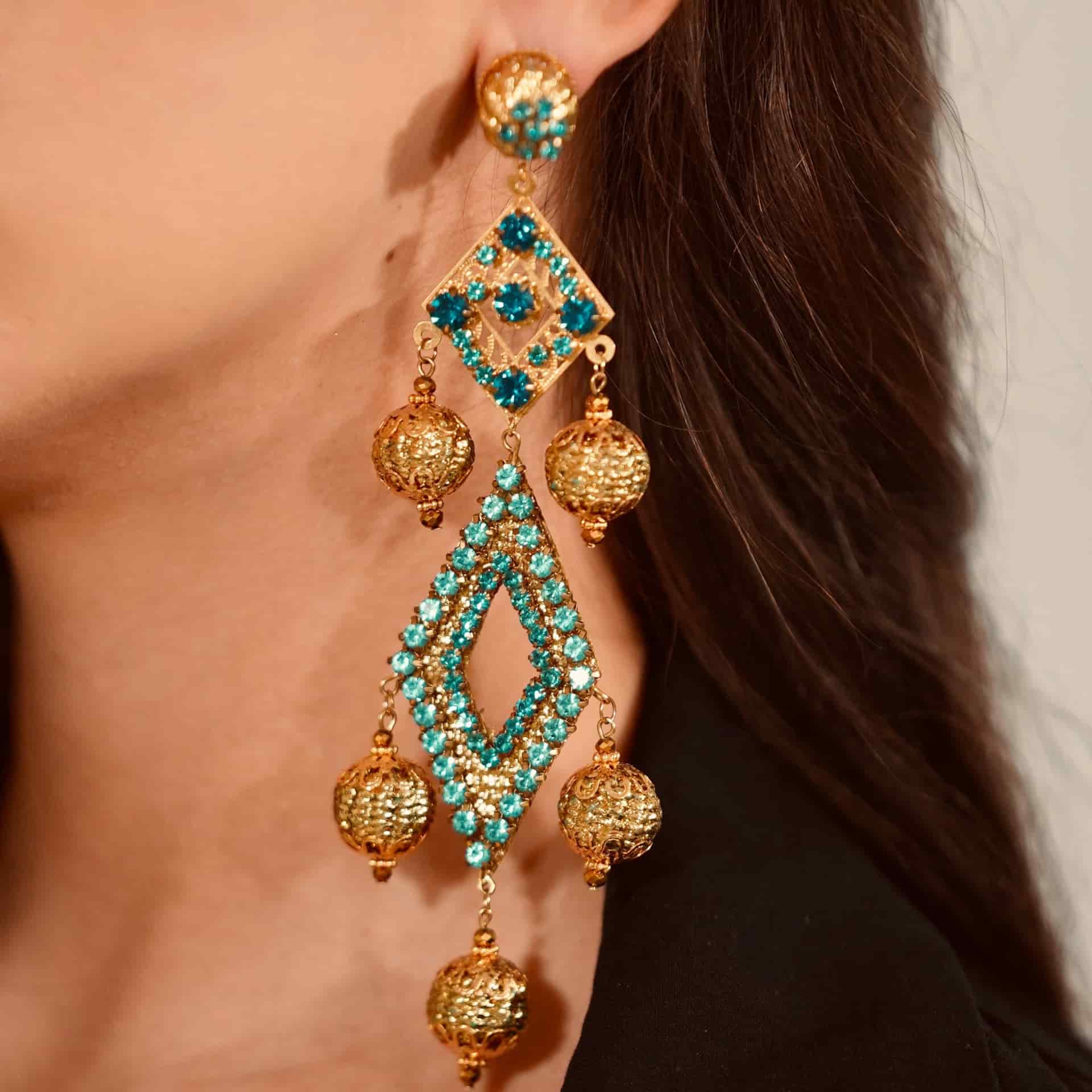 Turquoise & Gold Diamond Earrings - miniatura 2