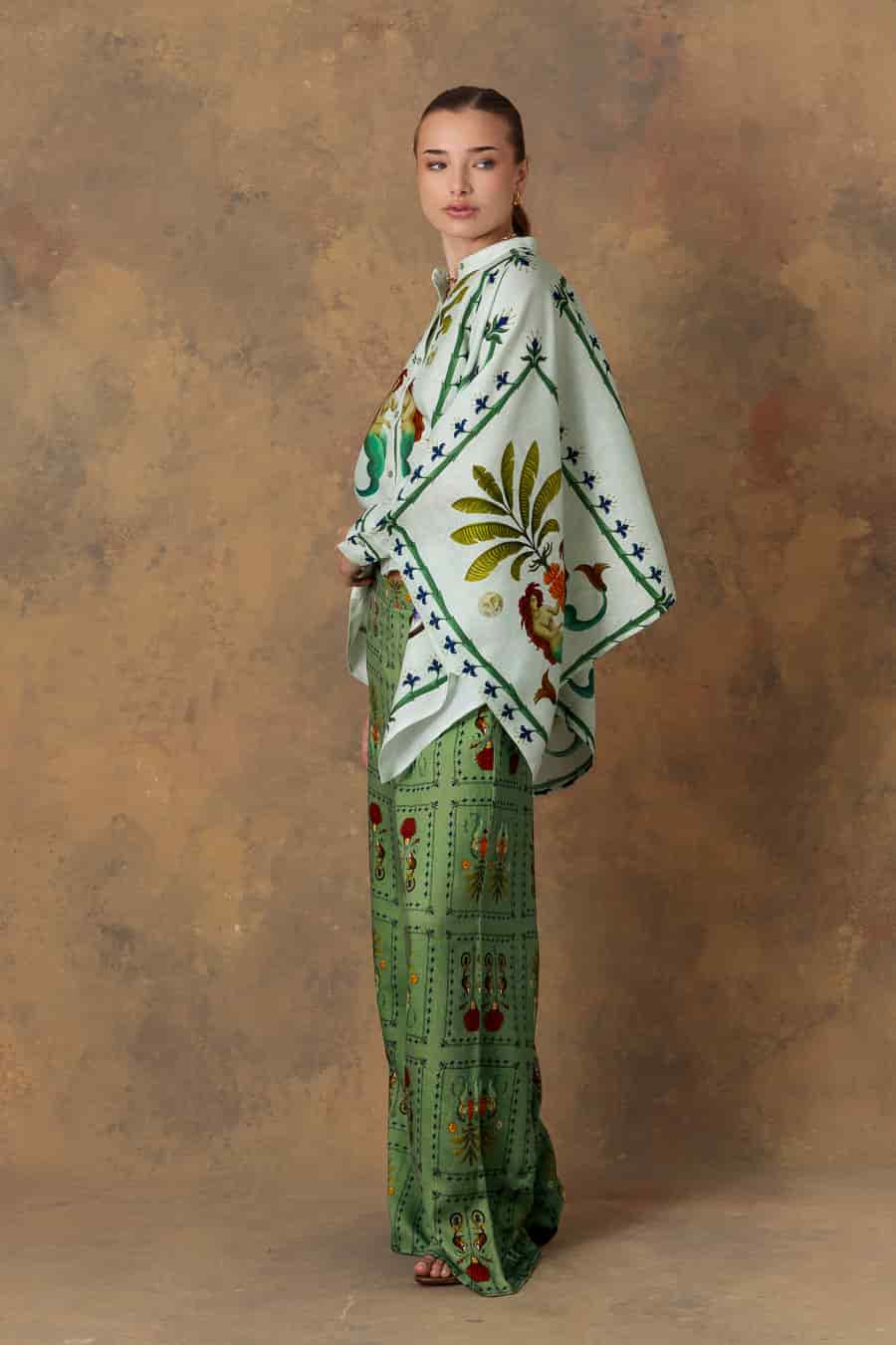 Women's pants linen dionisio green - miniatura 1
