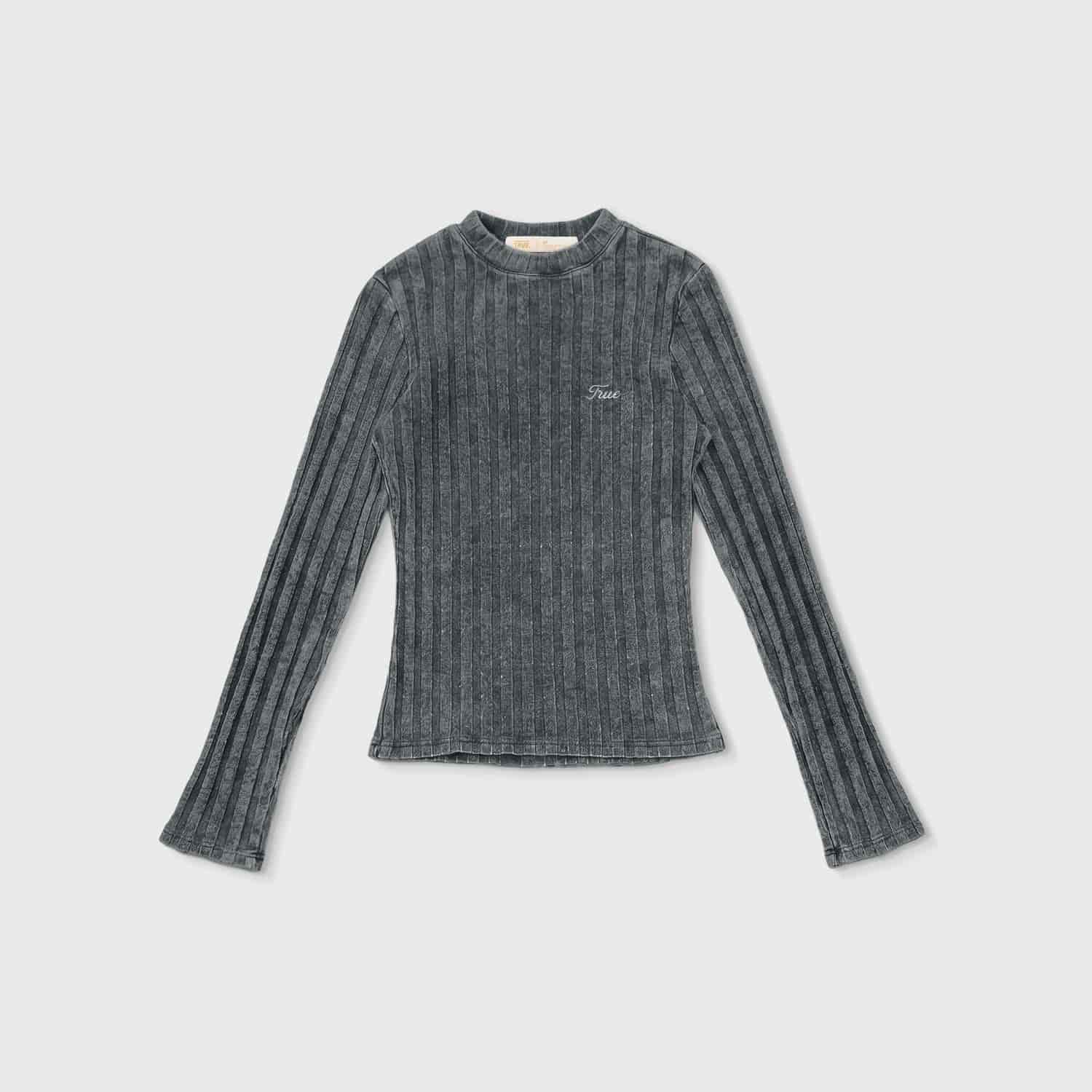Slim Ribbed Long Sleeve - Washed Black - miniatura 1