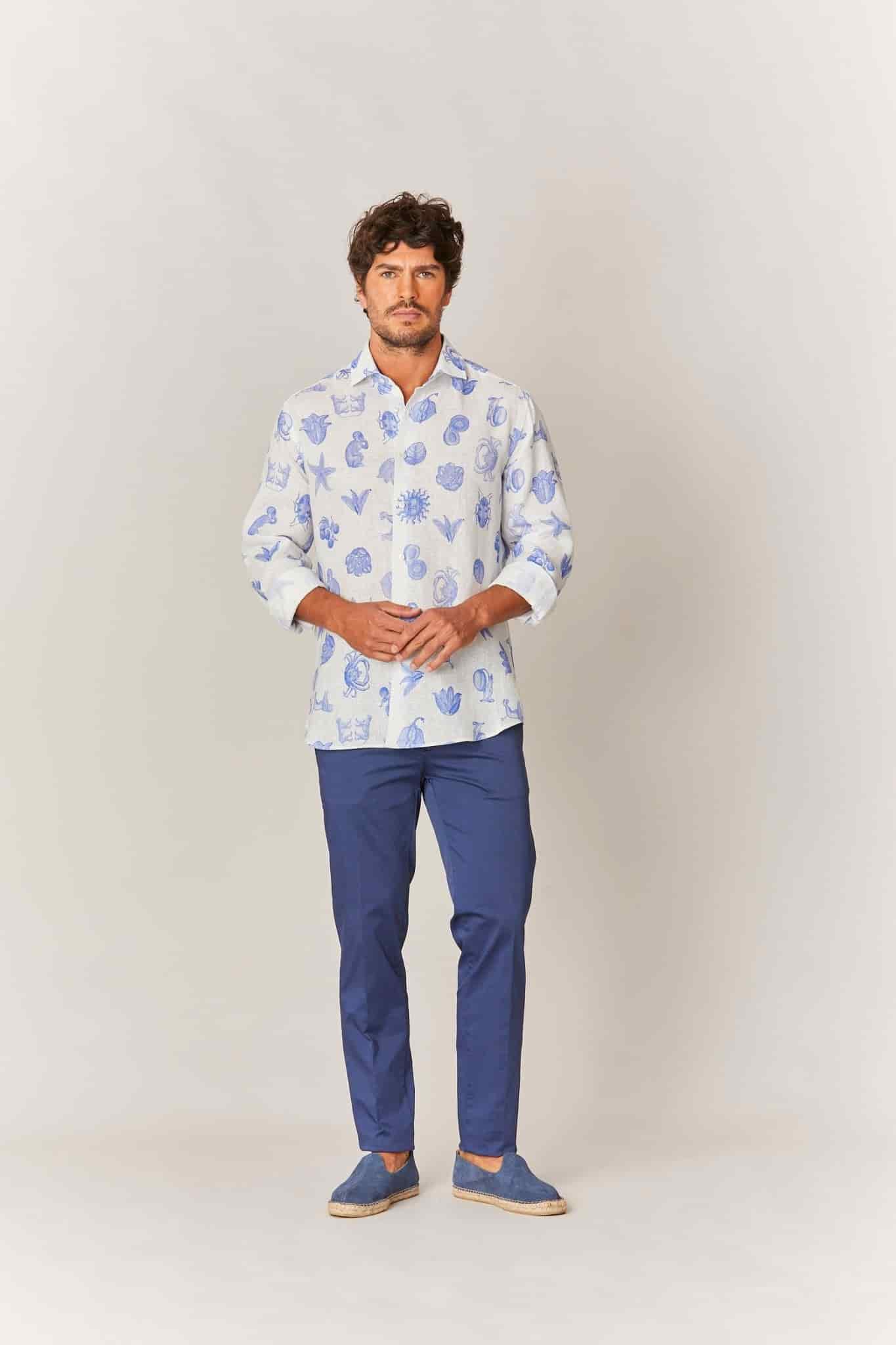 Men's linen shirt white mezzotinta - miniatura 2