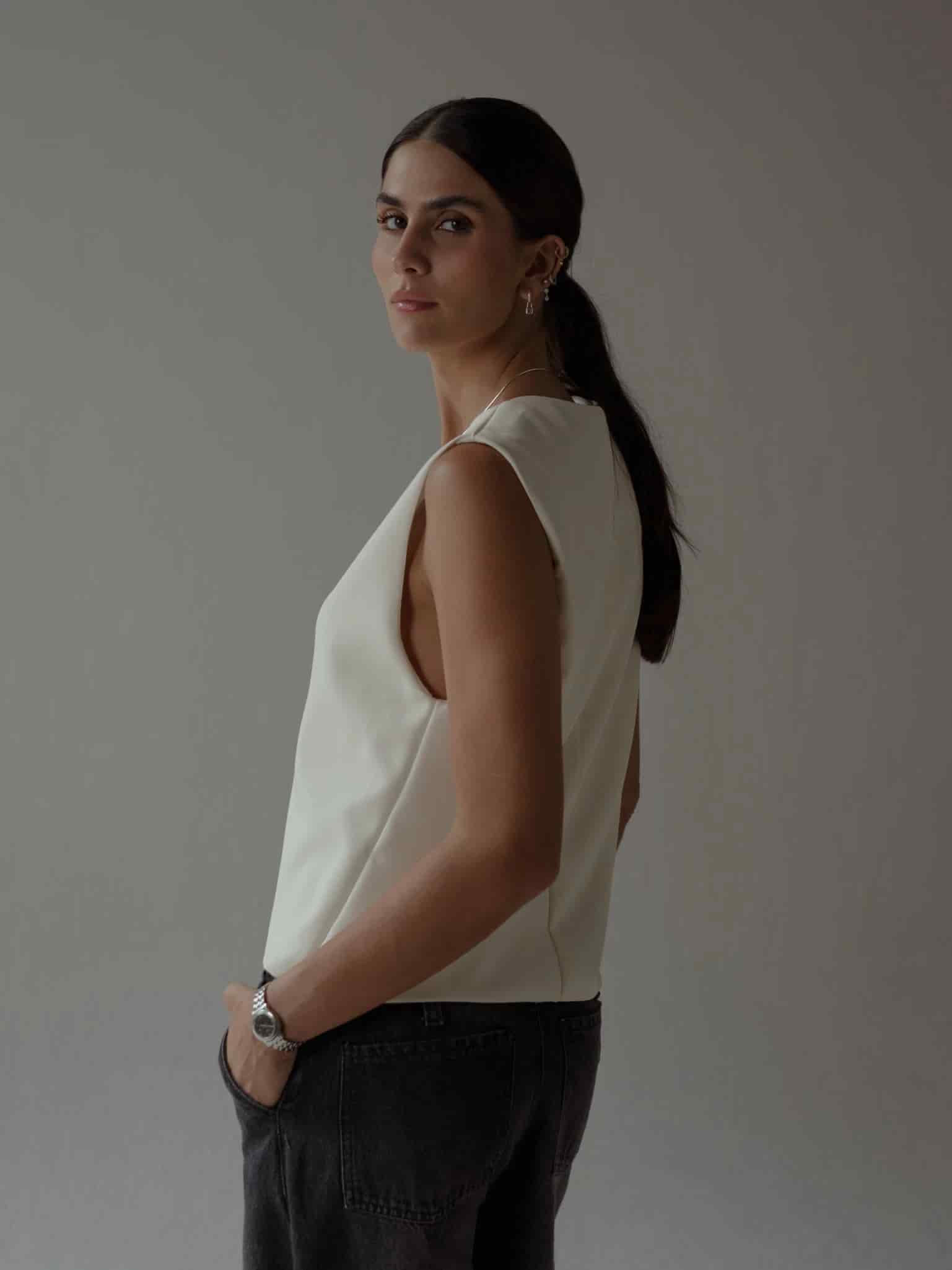 ONE BUTTON LONG VEST - SOFT WHITE - miniatura 9