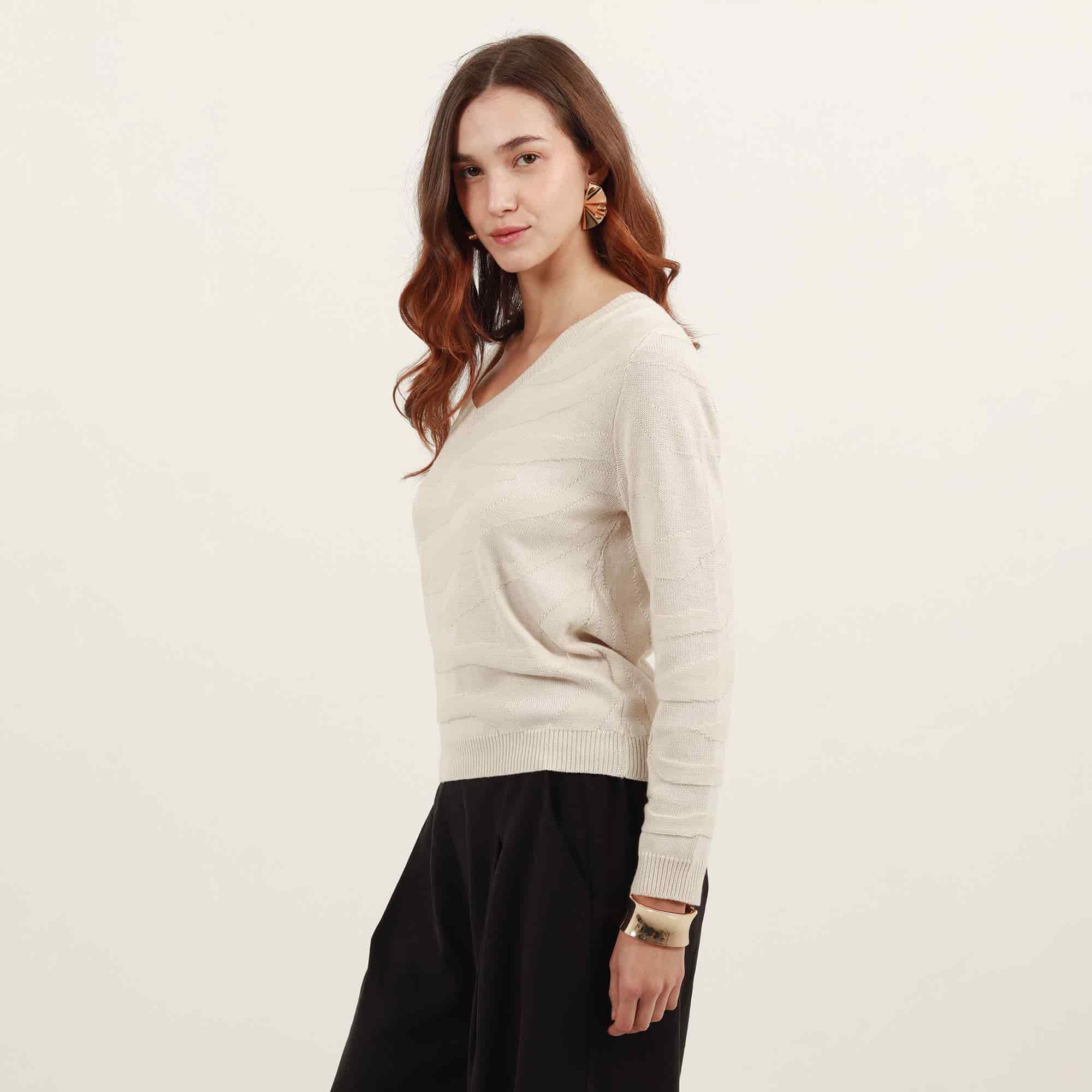 Sweater con textura jacquard cuello en v manga larga - miniatura 3