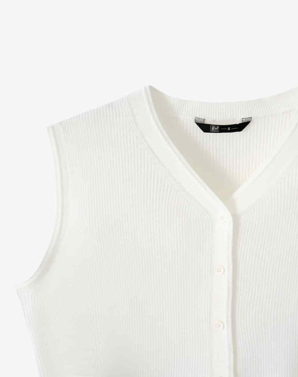 Chaleco regular rib blanco mujer - miniatura 2