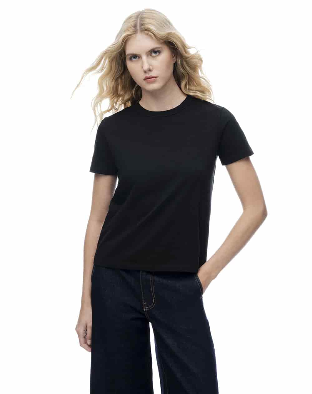 Camiseta manga corta regular negra mujer - miniatura 4