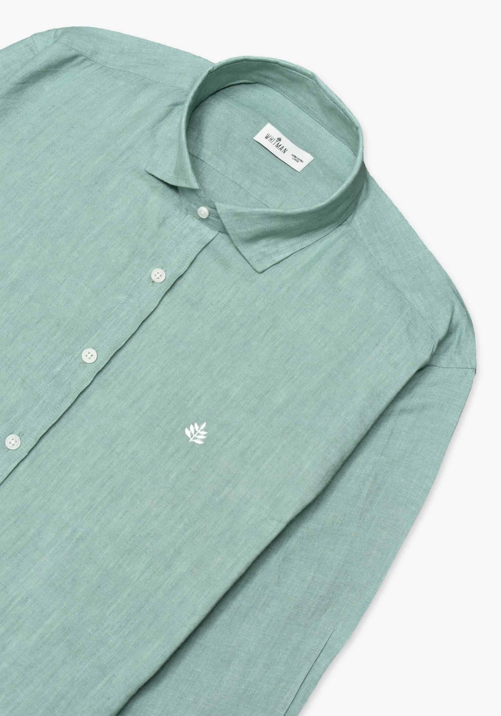 Camisa Lino Cuello Francés Verde Medio L-Bla - miniatura 3