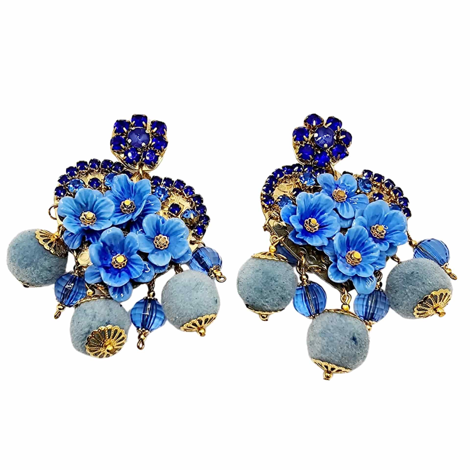 Blue Heart & Floral Elegance Earrings - miniatura 1