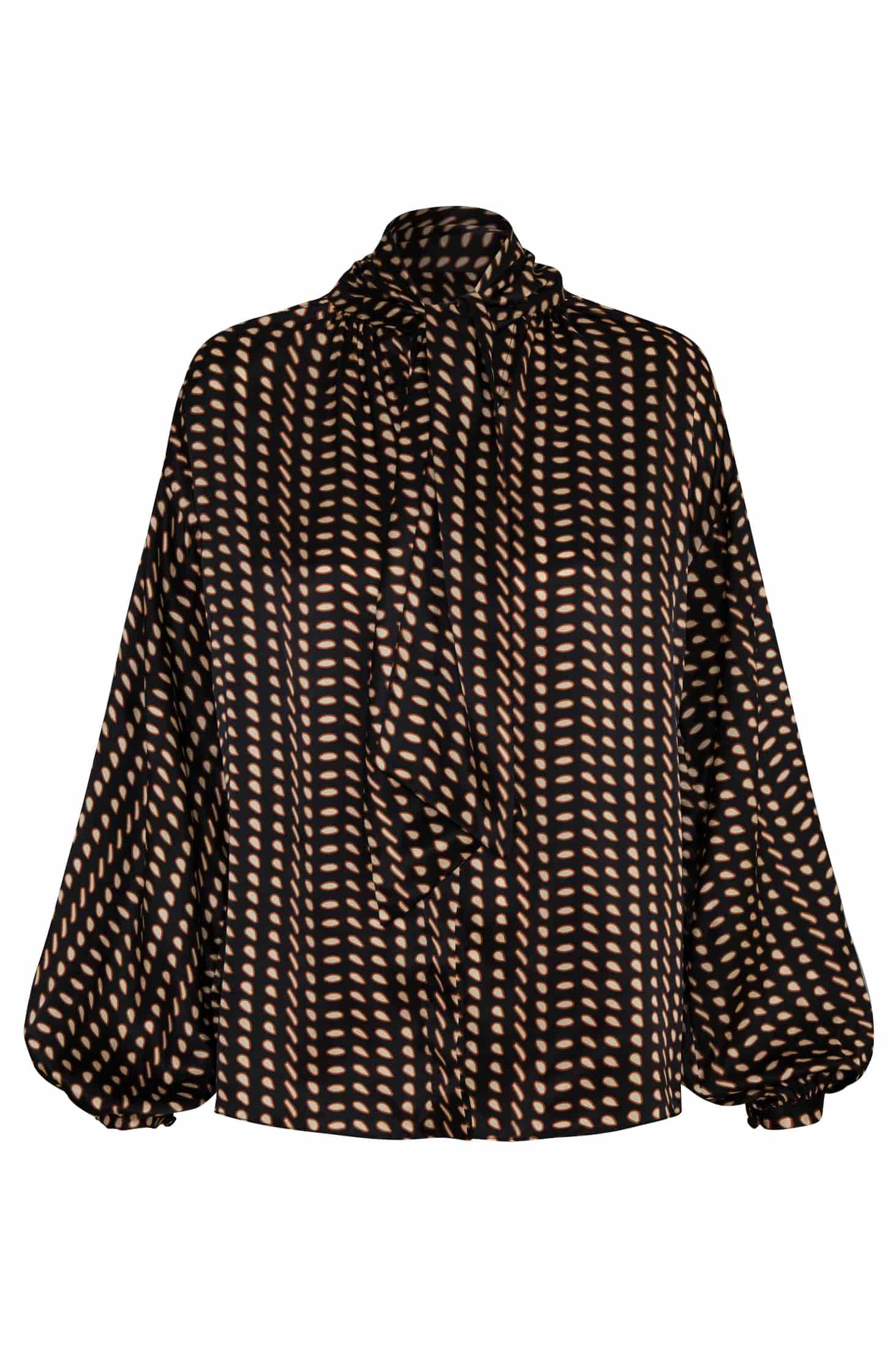 Simonetta Satin Silk Shirt / Black & Ivory Seeds - miniatura 1