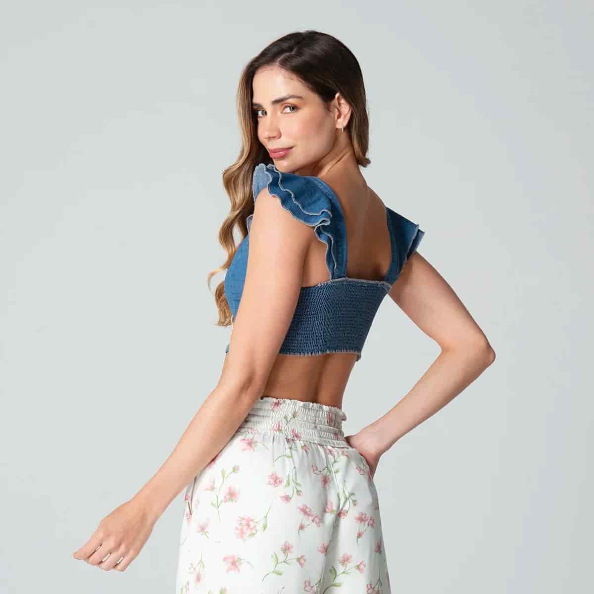 Blusa Crop Top Denim Slim Raimond - miniatura 4