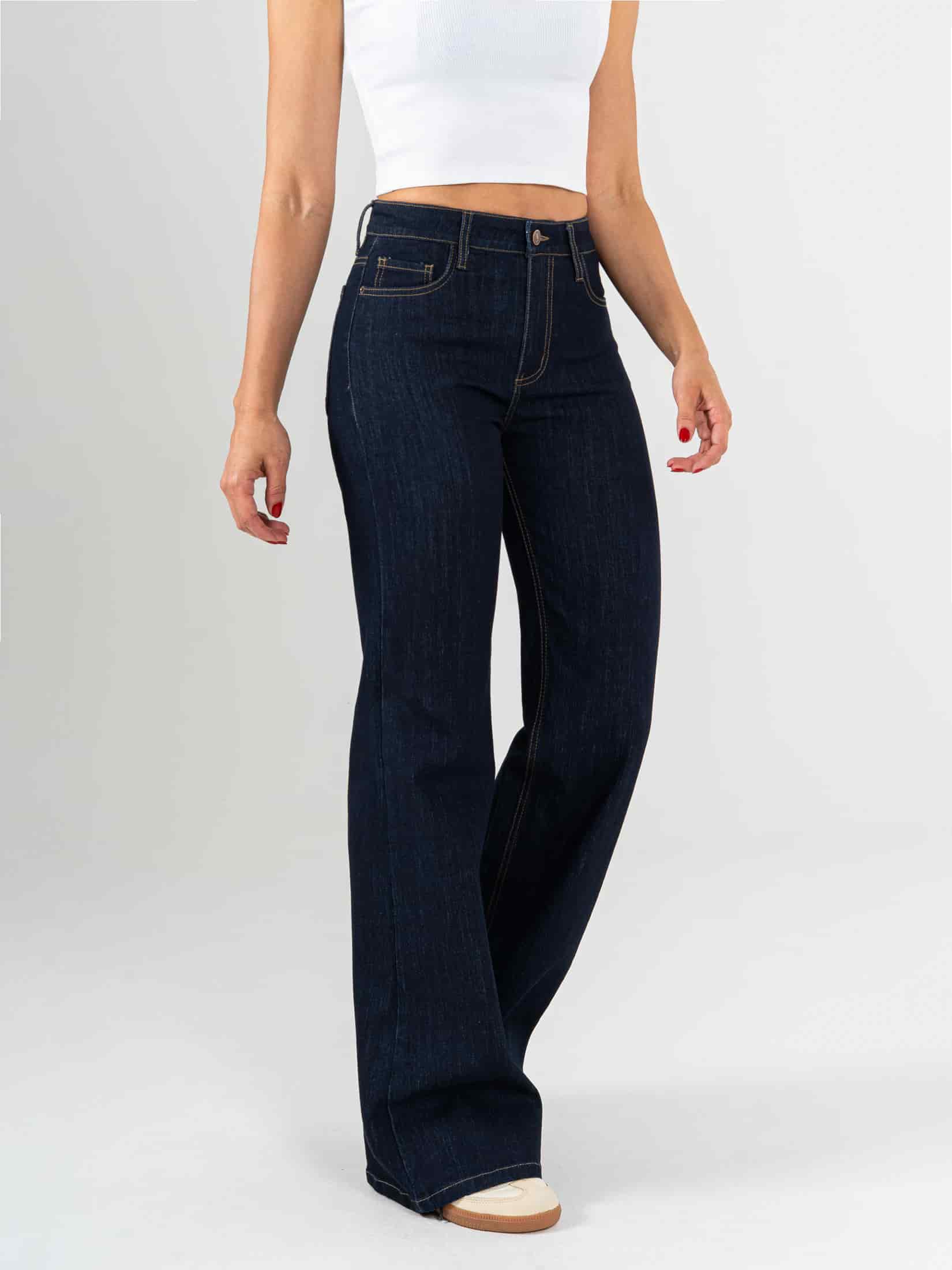 Ref: 065687 Jean flare stretch, bota ancha, tiro alto, tono azul oscuro. - miniatura 3