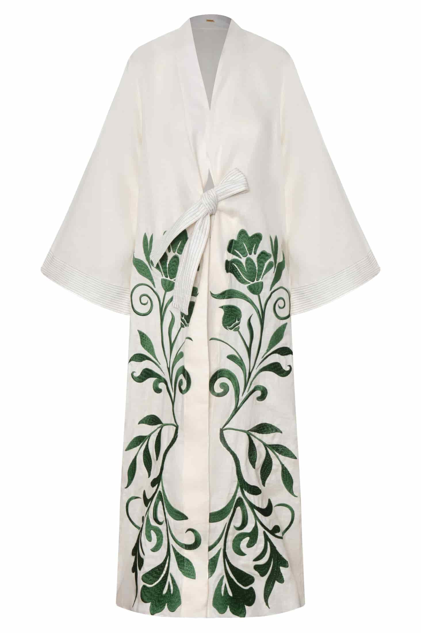 Rafaela Embroidered Kaftan / Ivory Green Buganvilias - miniatura 1