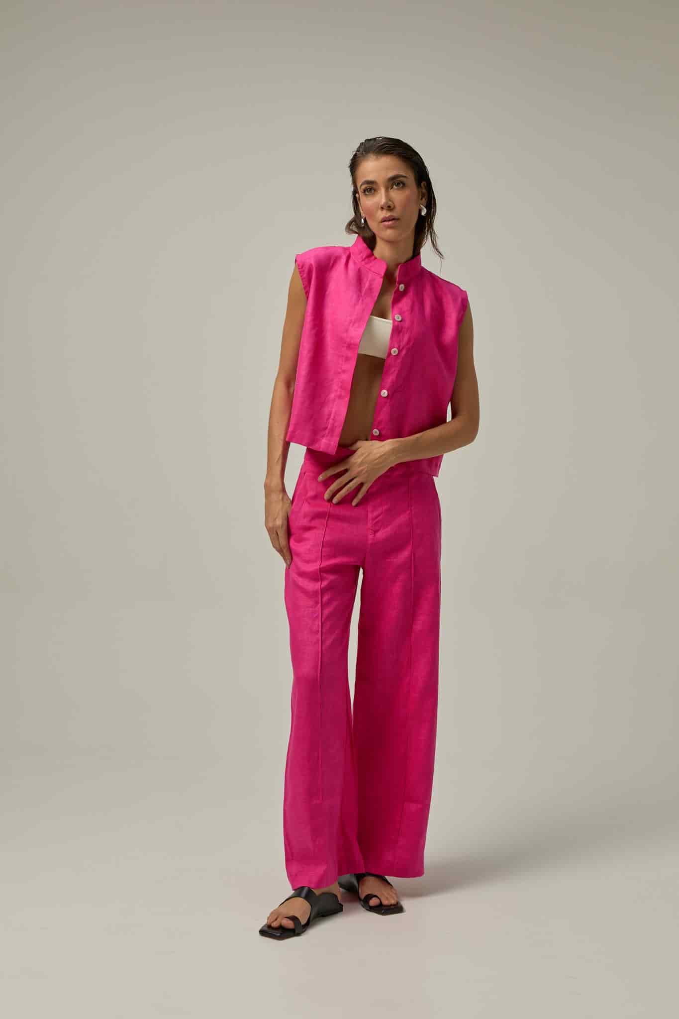 Chaleco Muse de lino | rosado Hot Pink - miniatura 3