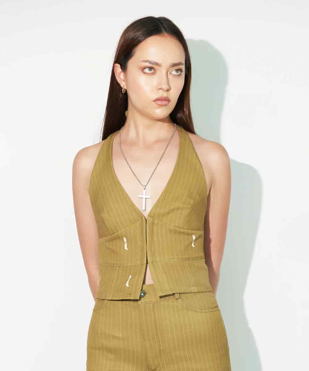 Halter Vest In Green Pinstripe - miniatura 1
