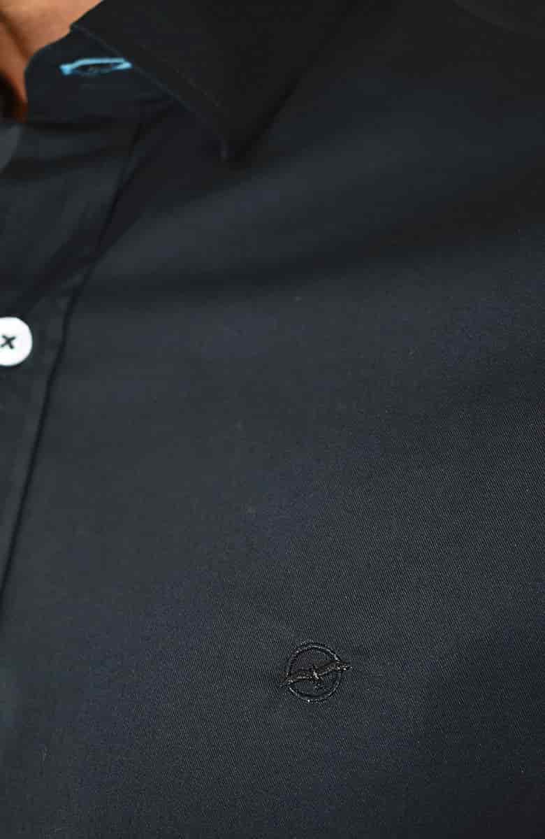 Camisa Popelina Manga larga Negra Para Hombre - miniatura 2