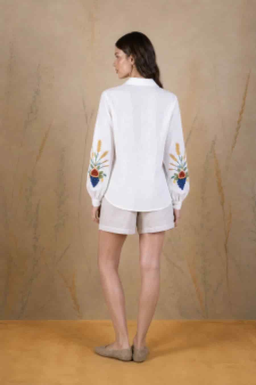 Women's Auctus linen shirt white - miniatura 3