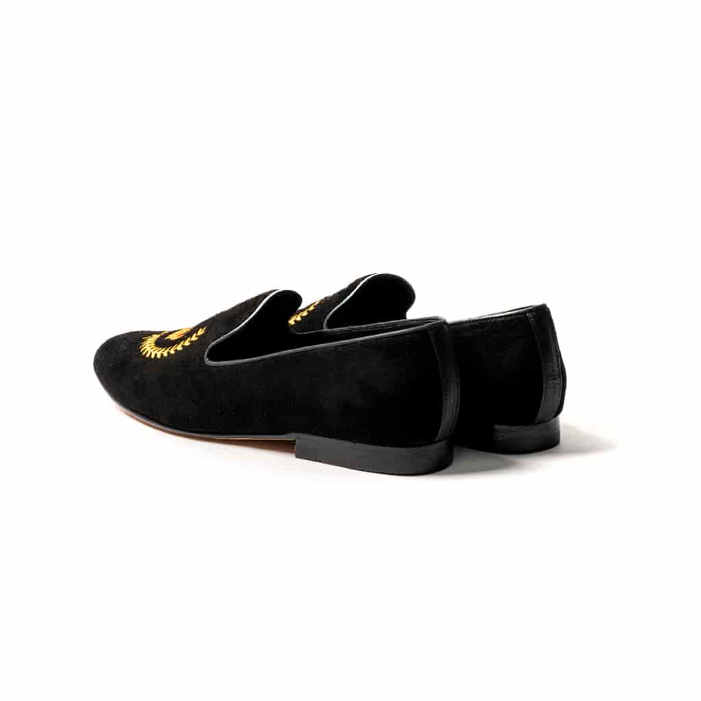 Slipper gamuza negra laurel con corona dorada - miniatura 3