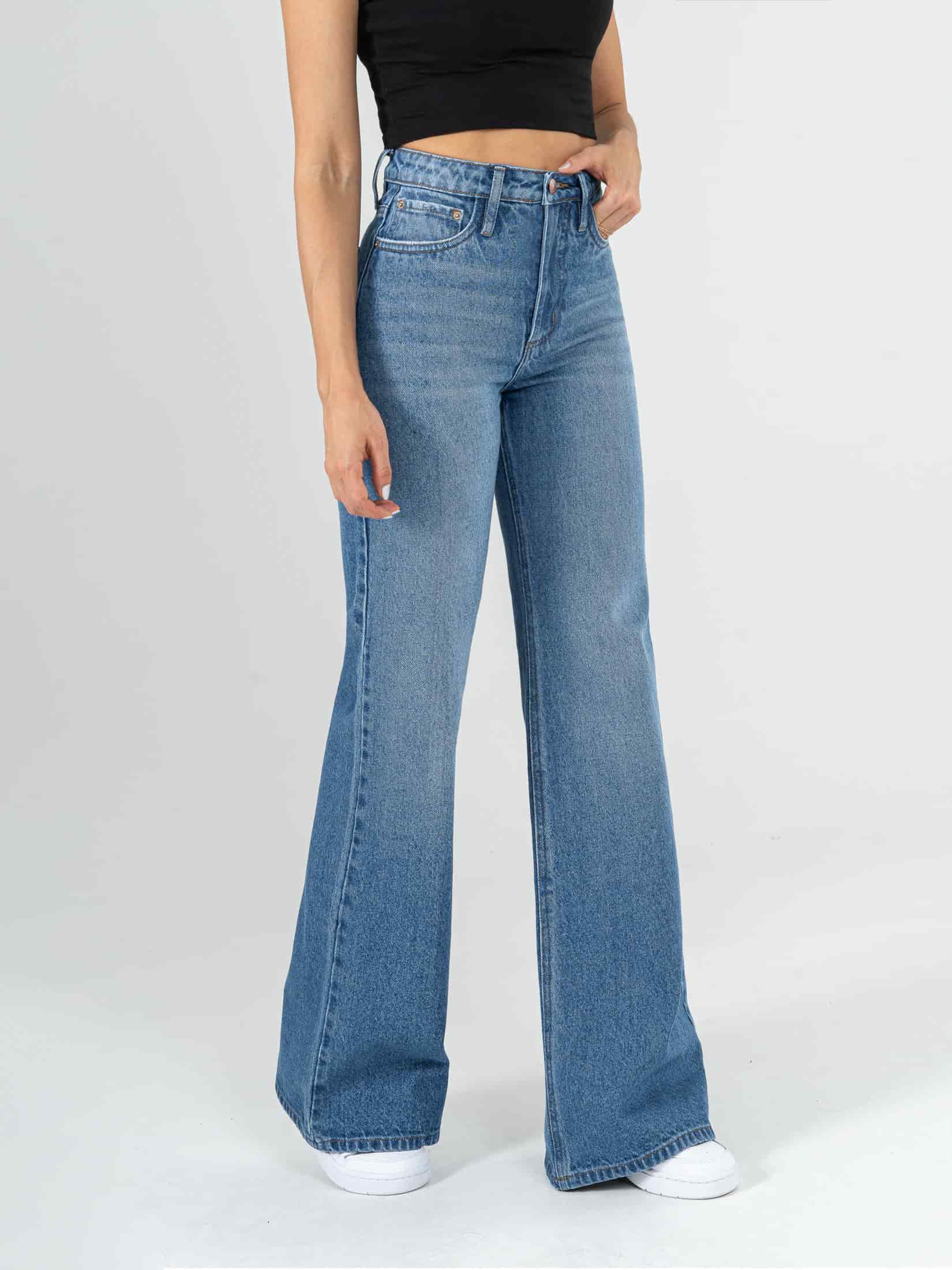 Ref: 064236 Jean Mom Flare, rígido, tiro alto, tono azul medio, diseño cinco bolsillos. - miniatura 3