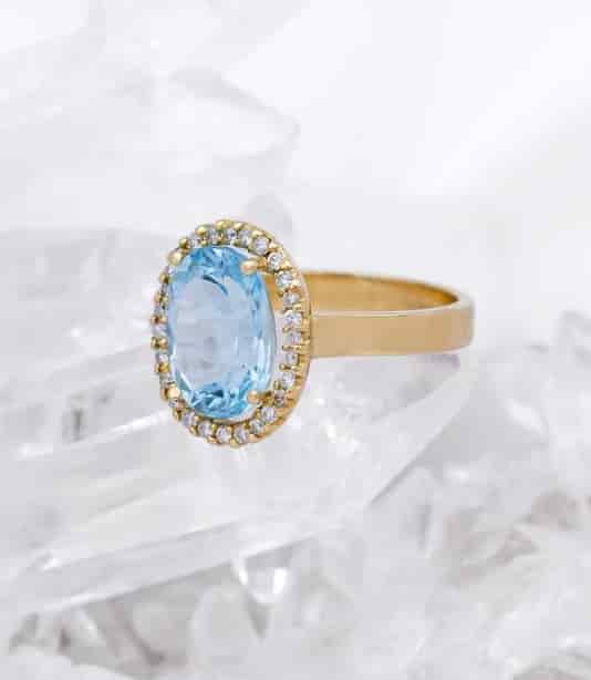 Dije Topacio Azul y Diamantes en Oro Amarillo 18K - miniatura 3