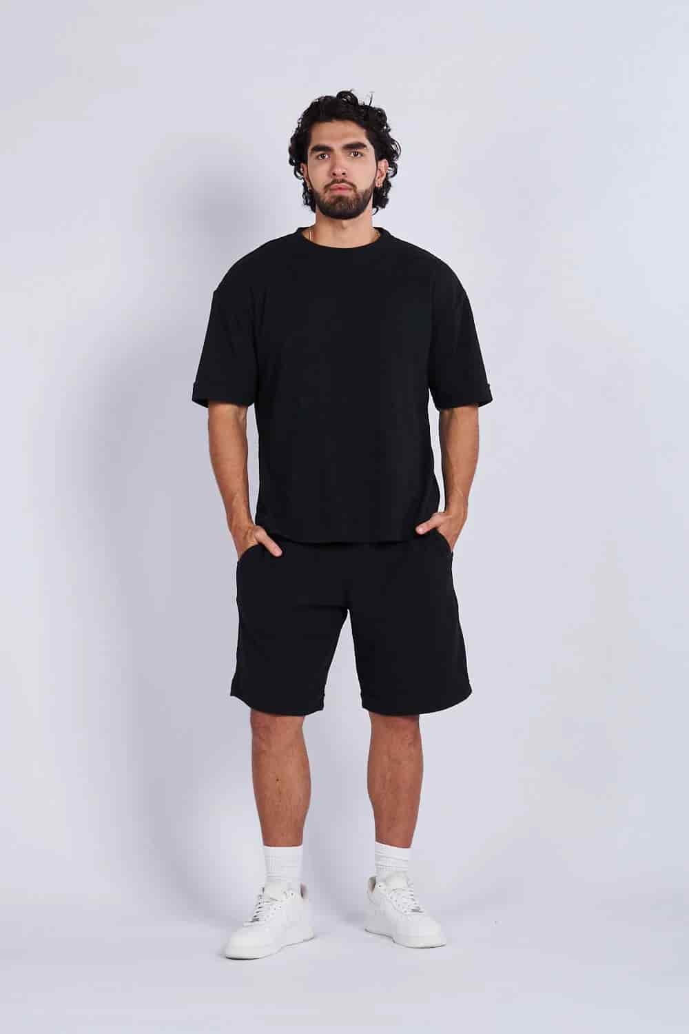 Camiseta oversize textura horizontal Negra - miniatura 4