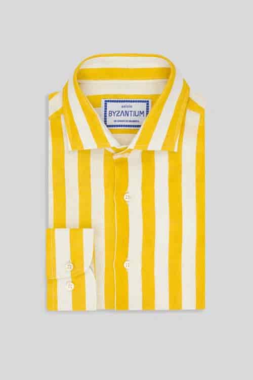 Men's linen shirt yellow faded striped - miniatura 6