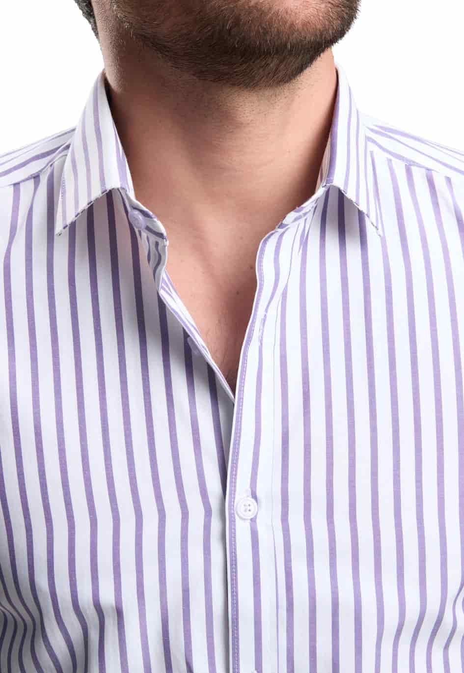 Camisa casual slim fit blanca a rayas lila - miniatura 5