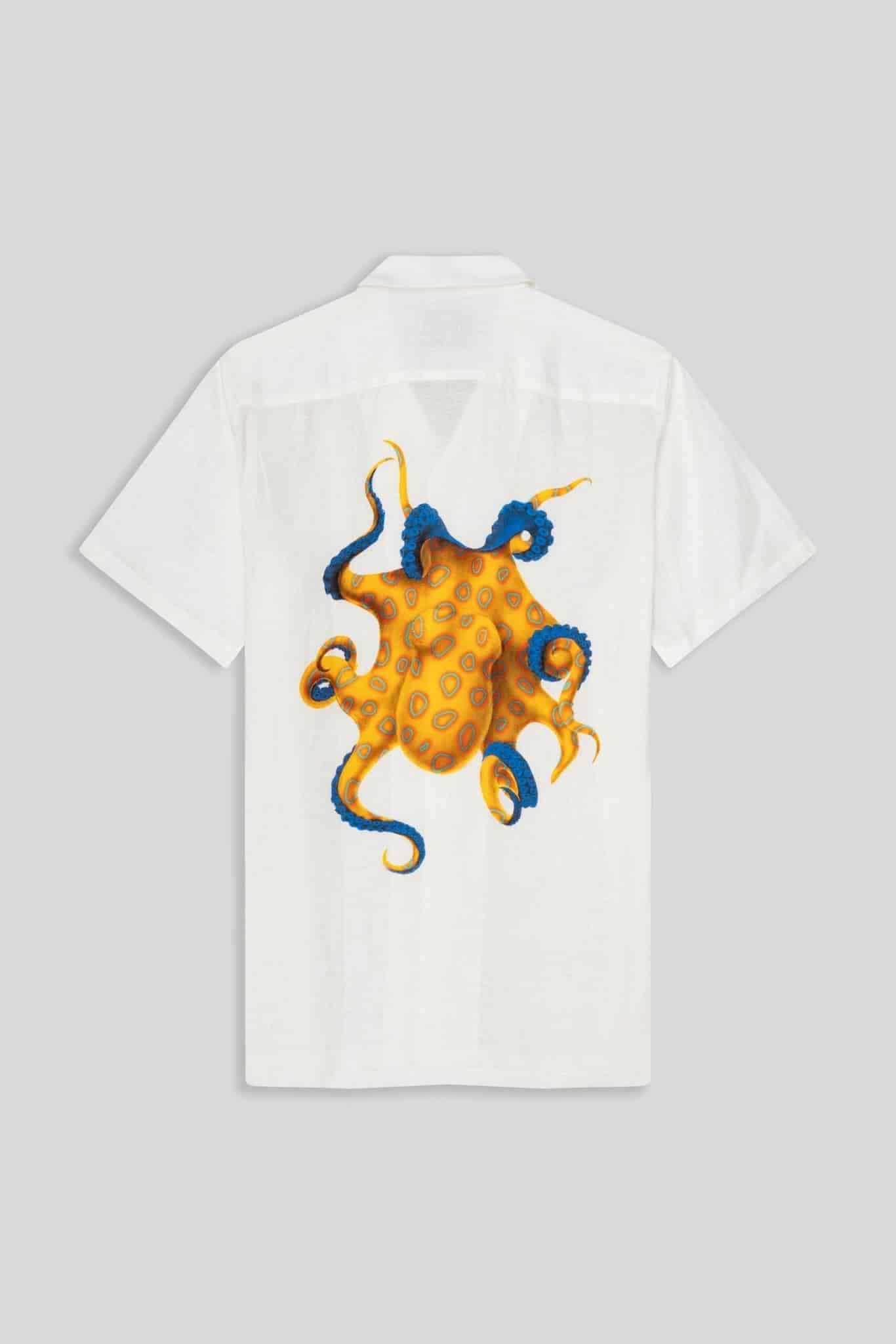 Men's linen shirt yellow octopus - miniatura 1