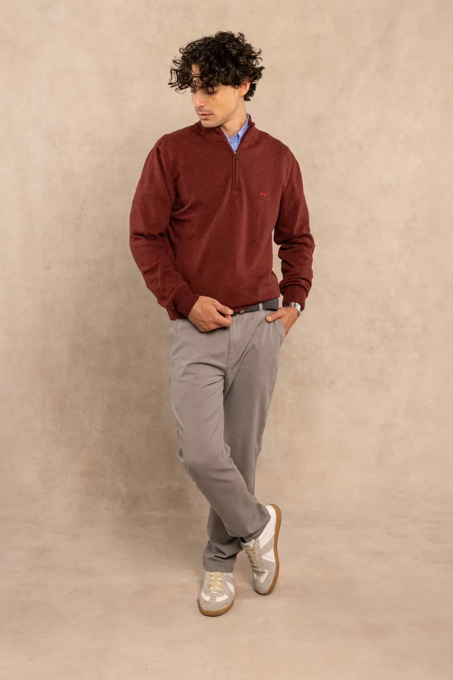 Halfzip Algodon Peinado Antiarrugas Vintage Wine - miniatura 2