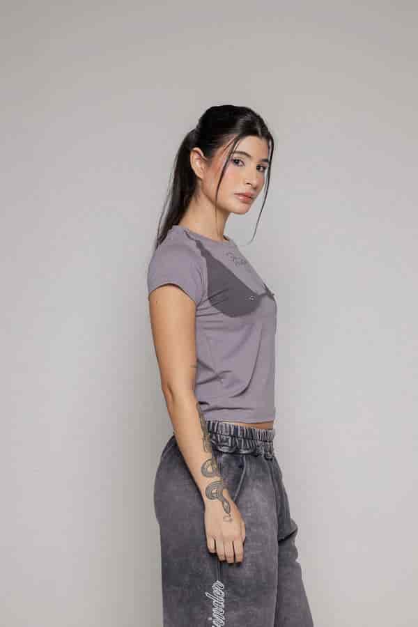 Crop T-Shirt boobs Unspeakable-Gris - miniatura 5